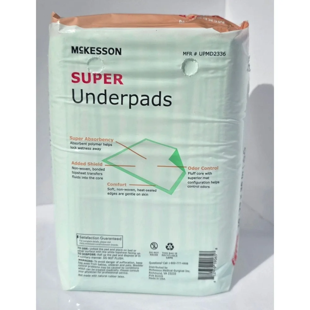 MCKESSON Underpads Adult 23x36‎ White New Super Disposable 10-Pack Odor Control